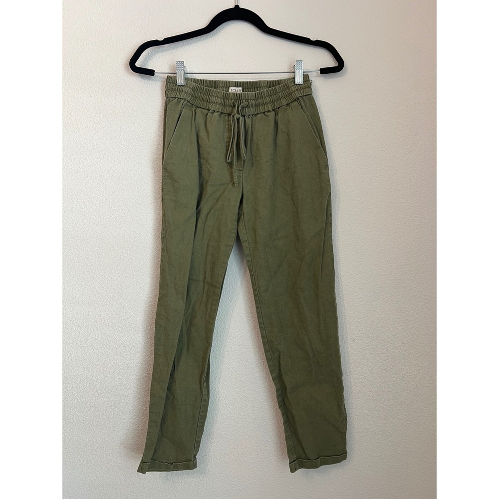J.Crew Womens Olive Green Linen Blend Drawstring Waist‎ Casual Pants Size 00
